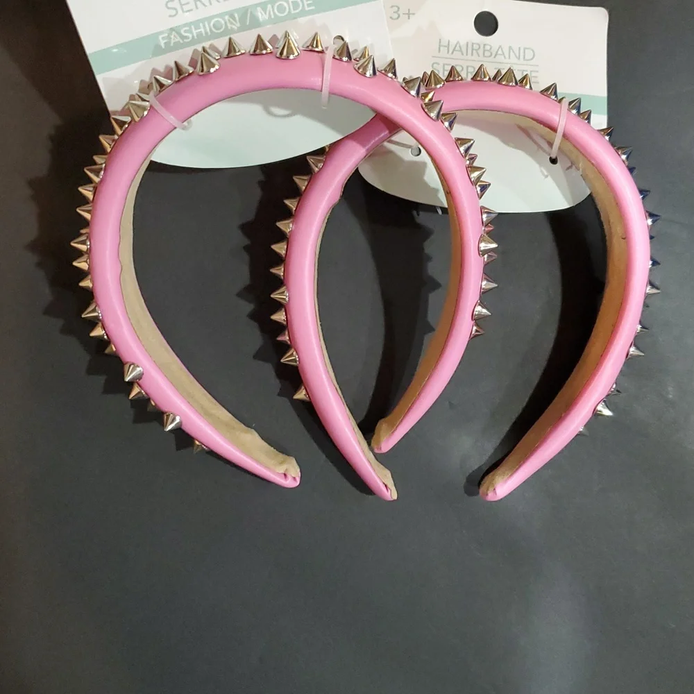 Pink silver studded girly punk goth style pleather headbands 2pack new